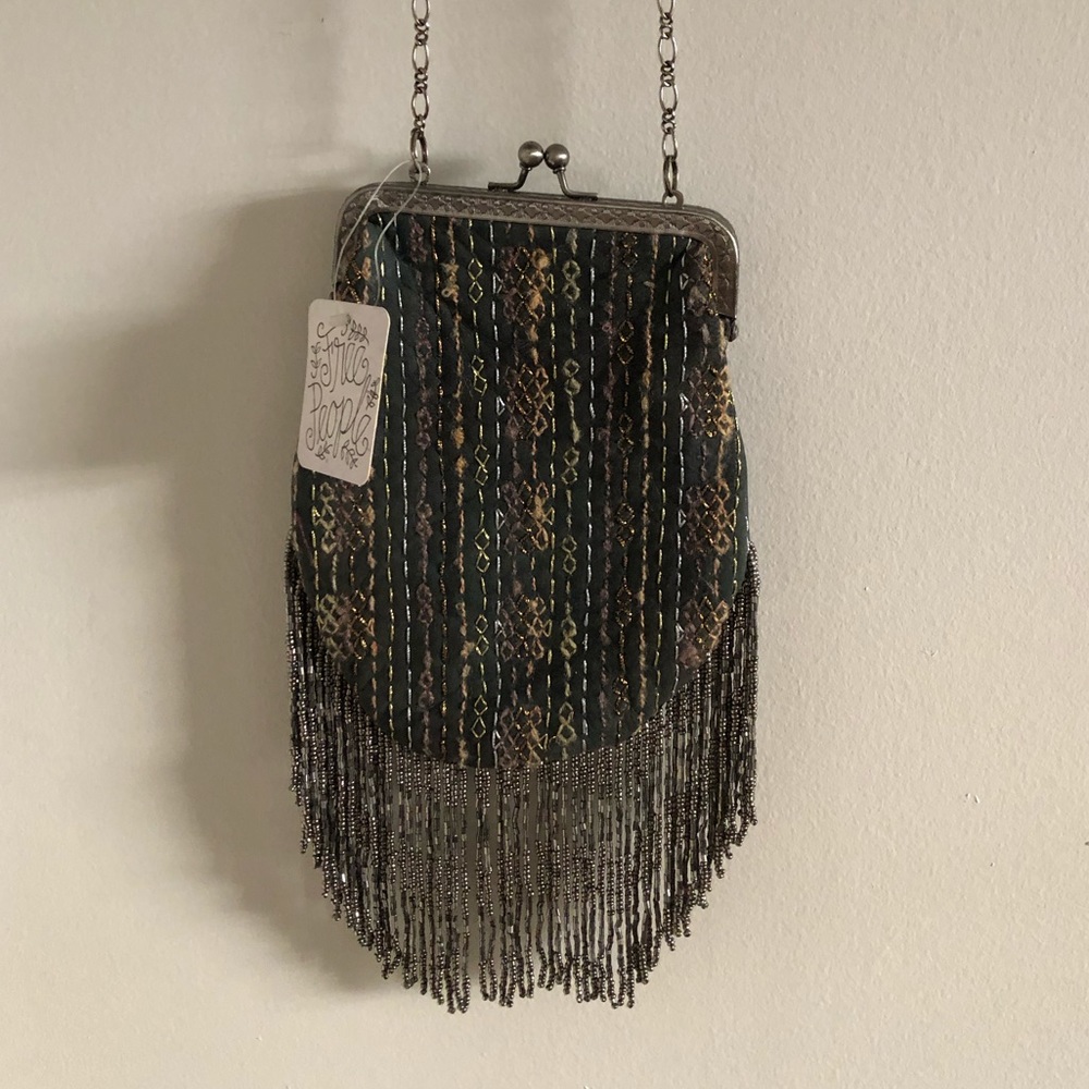 Free People Teal Silver Beaded Crossbody Bag NWT